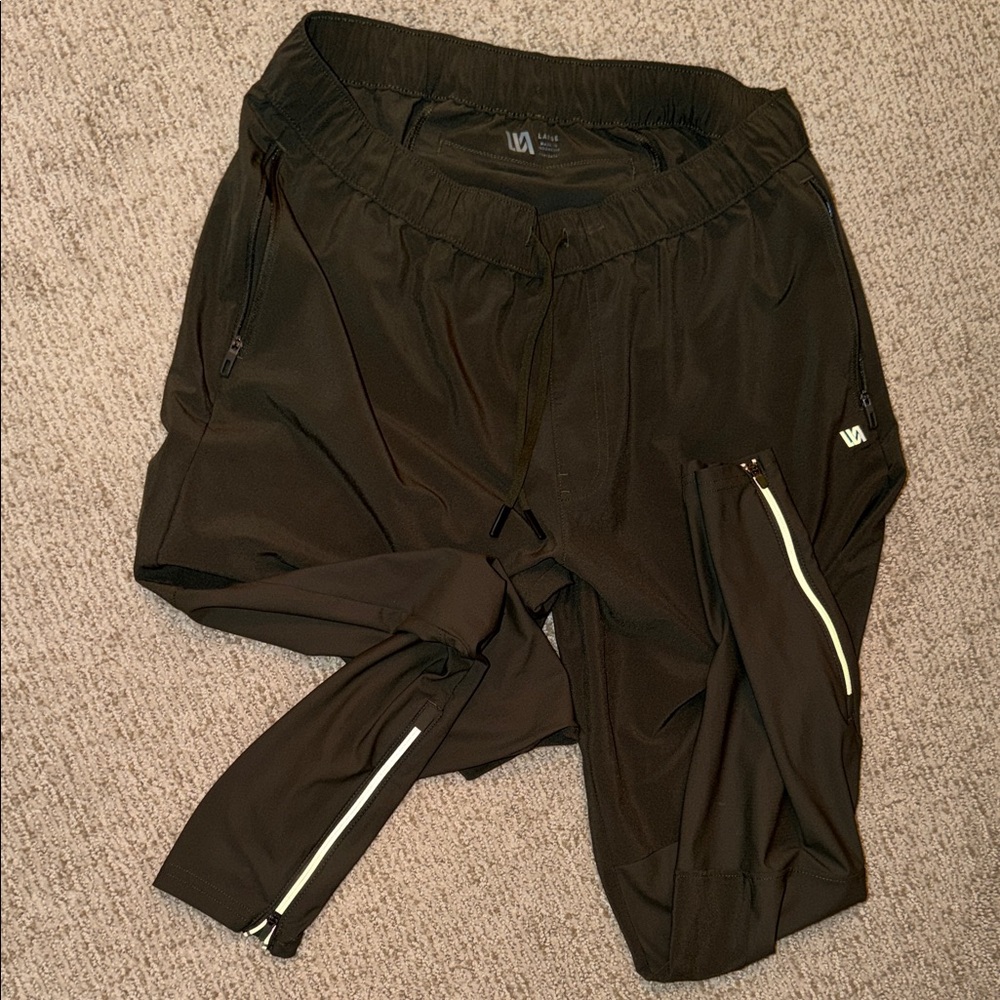 Olive Green VRST Athletic Pants with 5 Zippers Details Reflective